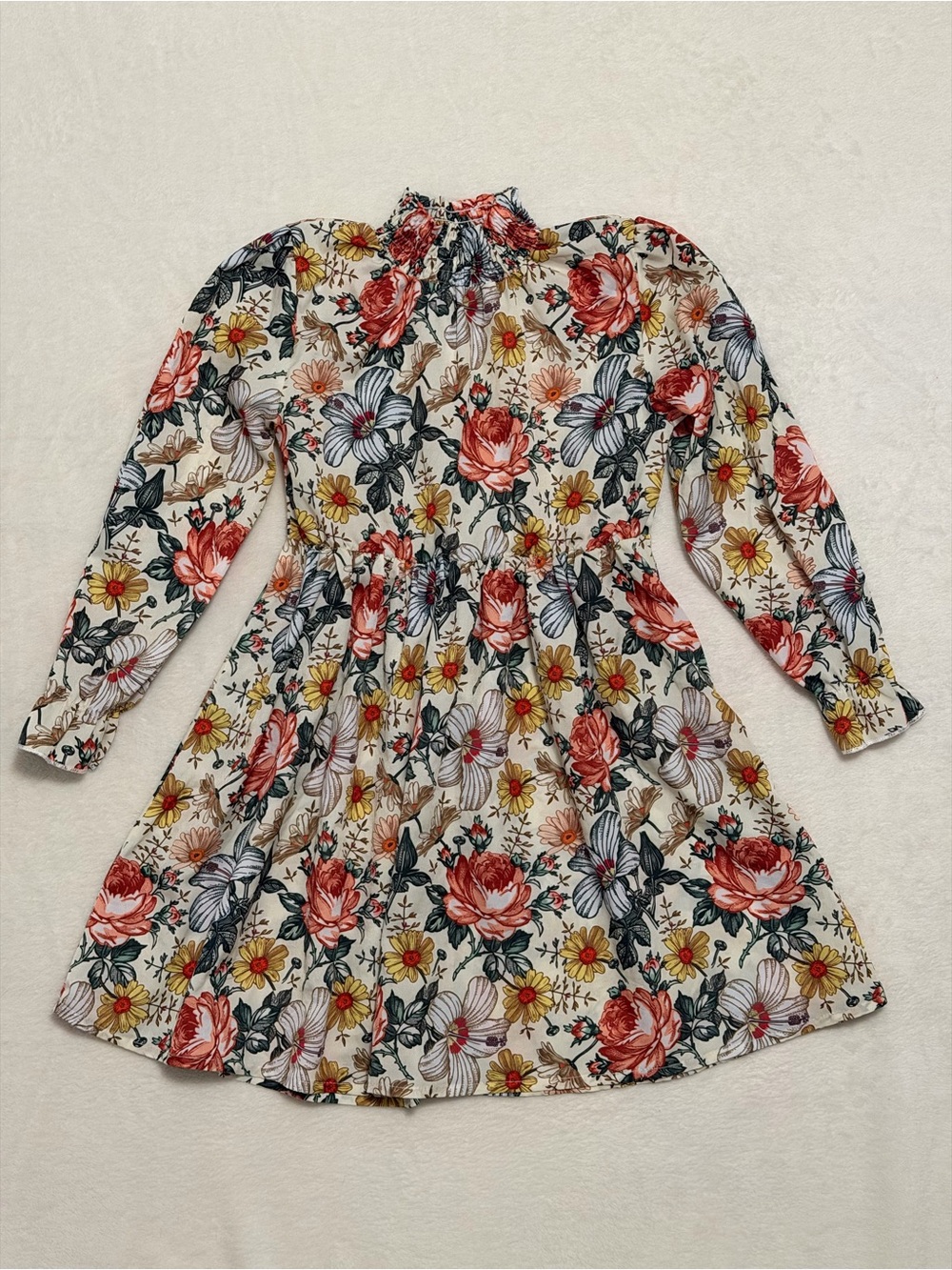 Floral Long-Sleeve Cream Girls' Dress size 7/8